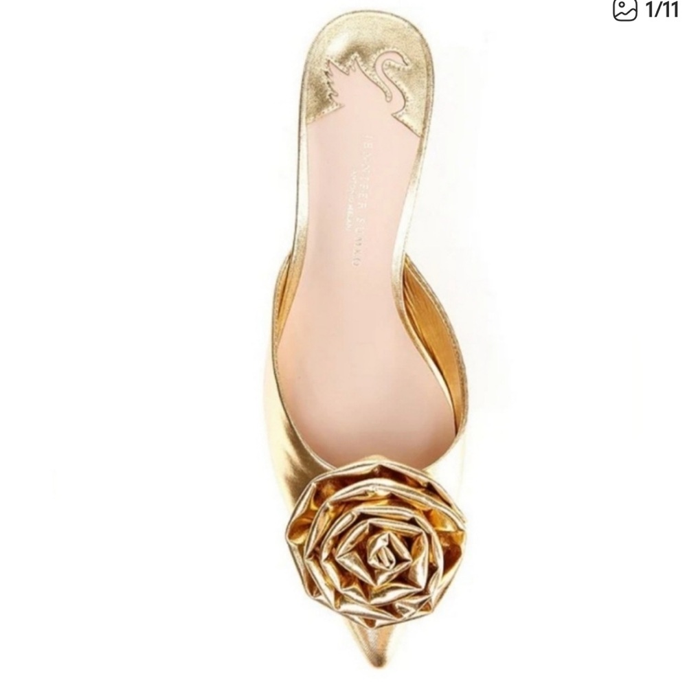 NWT Antonio Melani x Jennifer Sumko Jensy Metallic Coated Flower Dress Mules - Picture 6 of 11